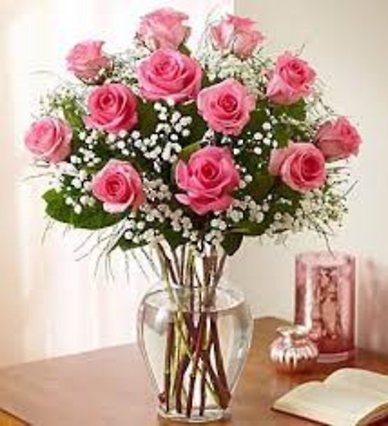 ONE DOZEN PINK ROSES